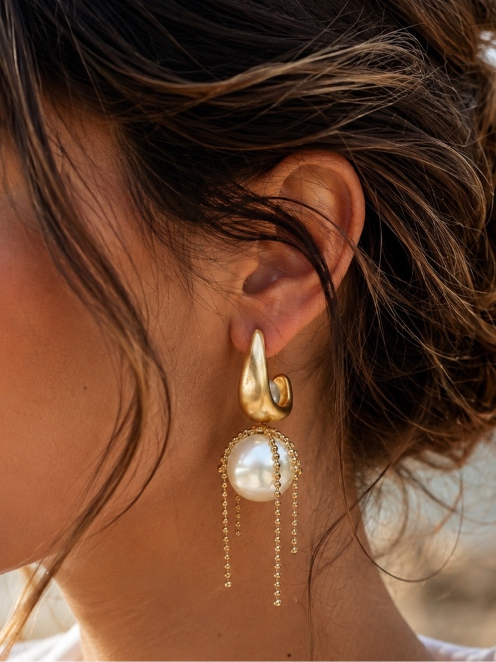 Anthropologie Gold and Pearl Drop Earrings